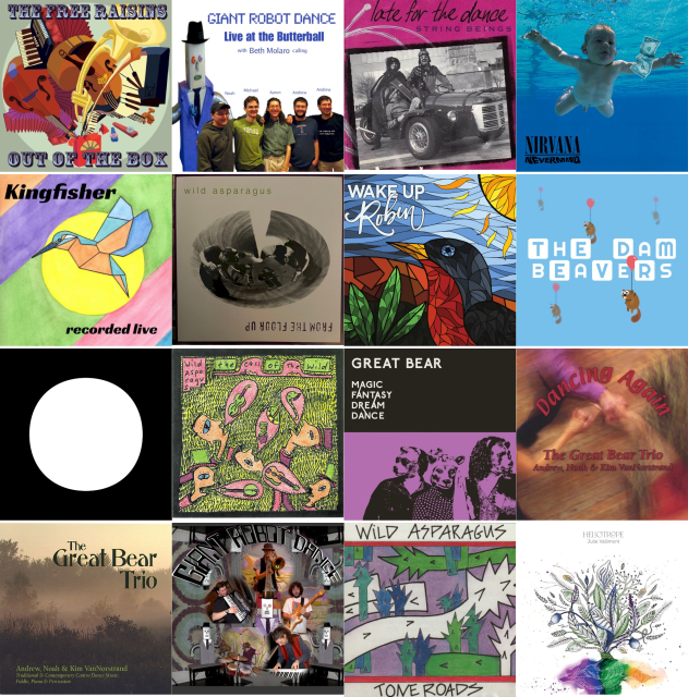 A collage of album covers that include tracks used during the dance.
